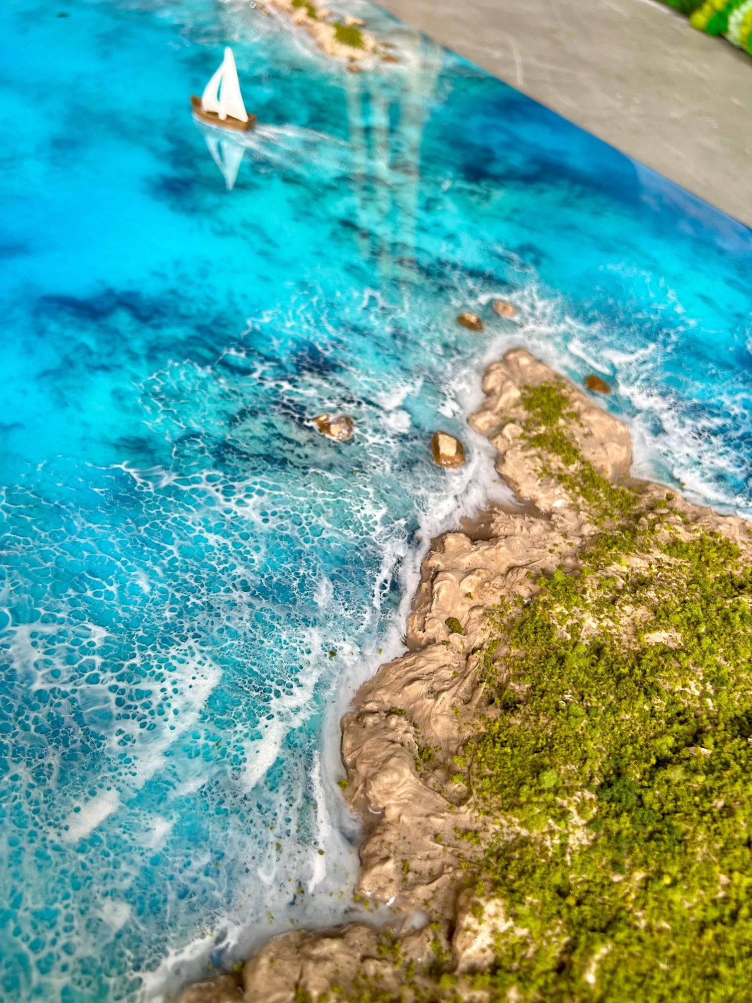 3D Ocean Resin Art: Handmade Beach Landscape Decor