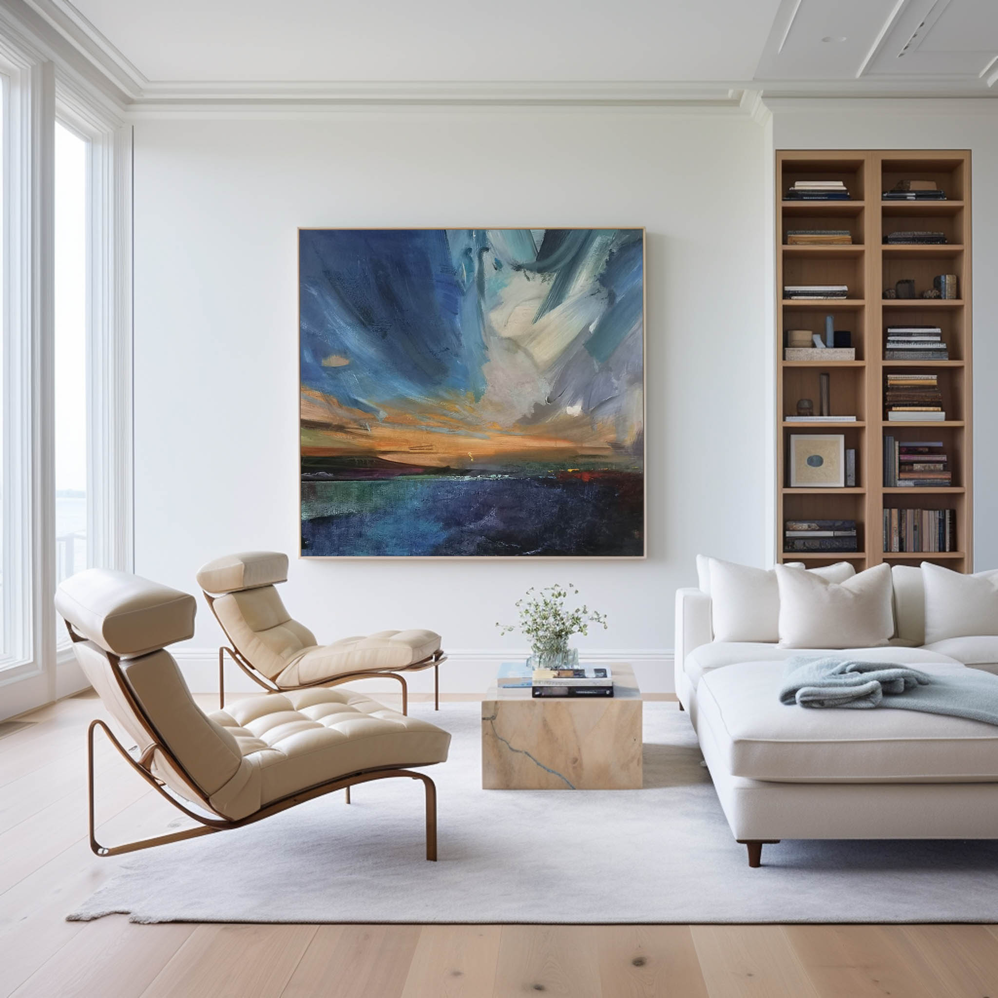 Blue Coastal Oil Painting