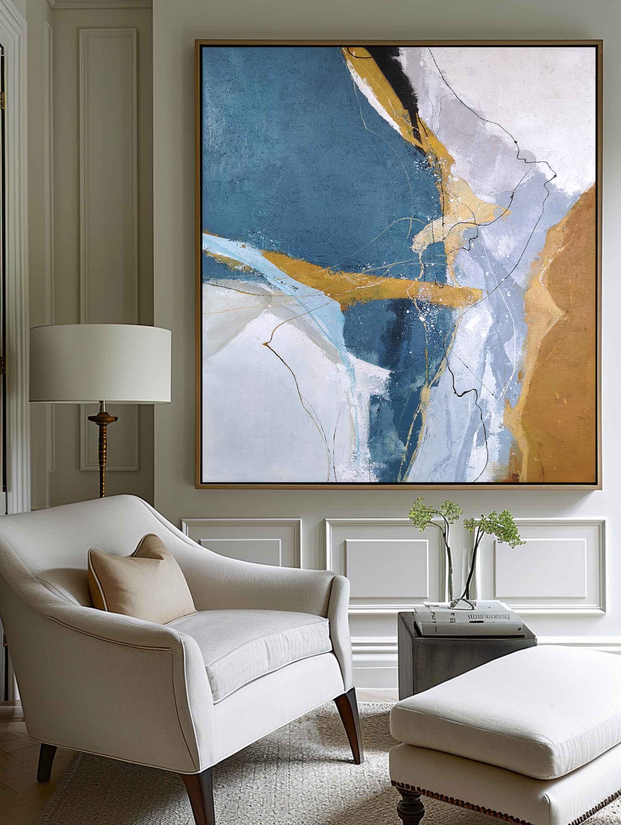 Blue Gold Abstract Art