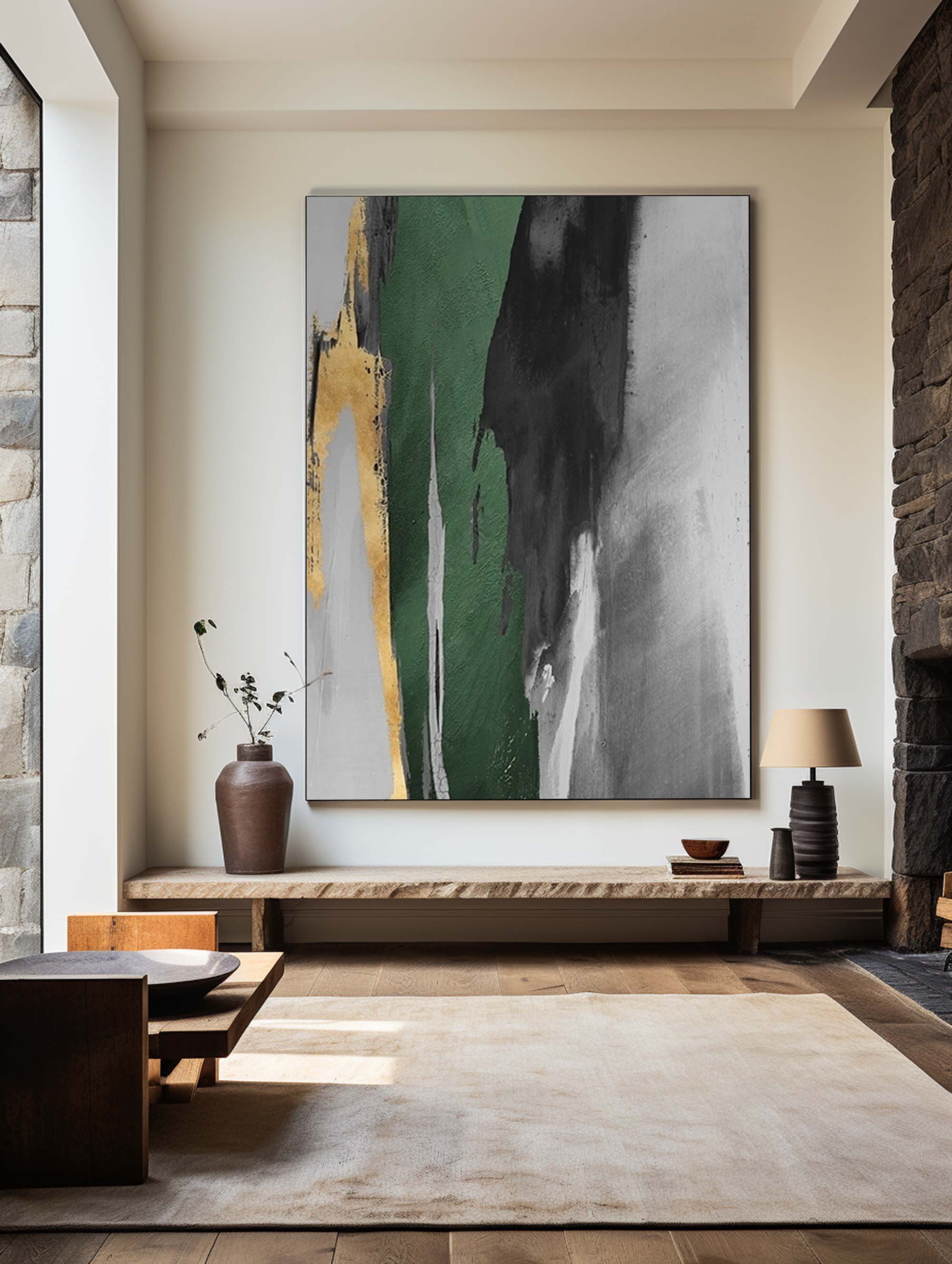 Green And Gold Abstract Painting