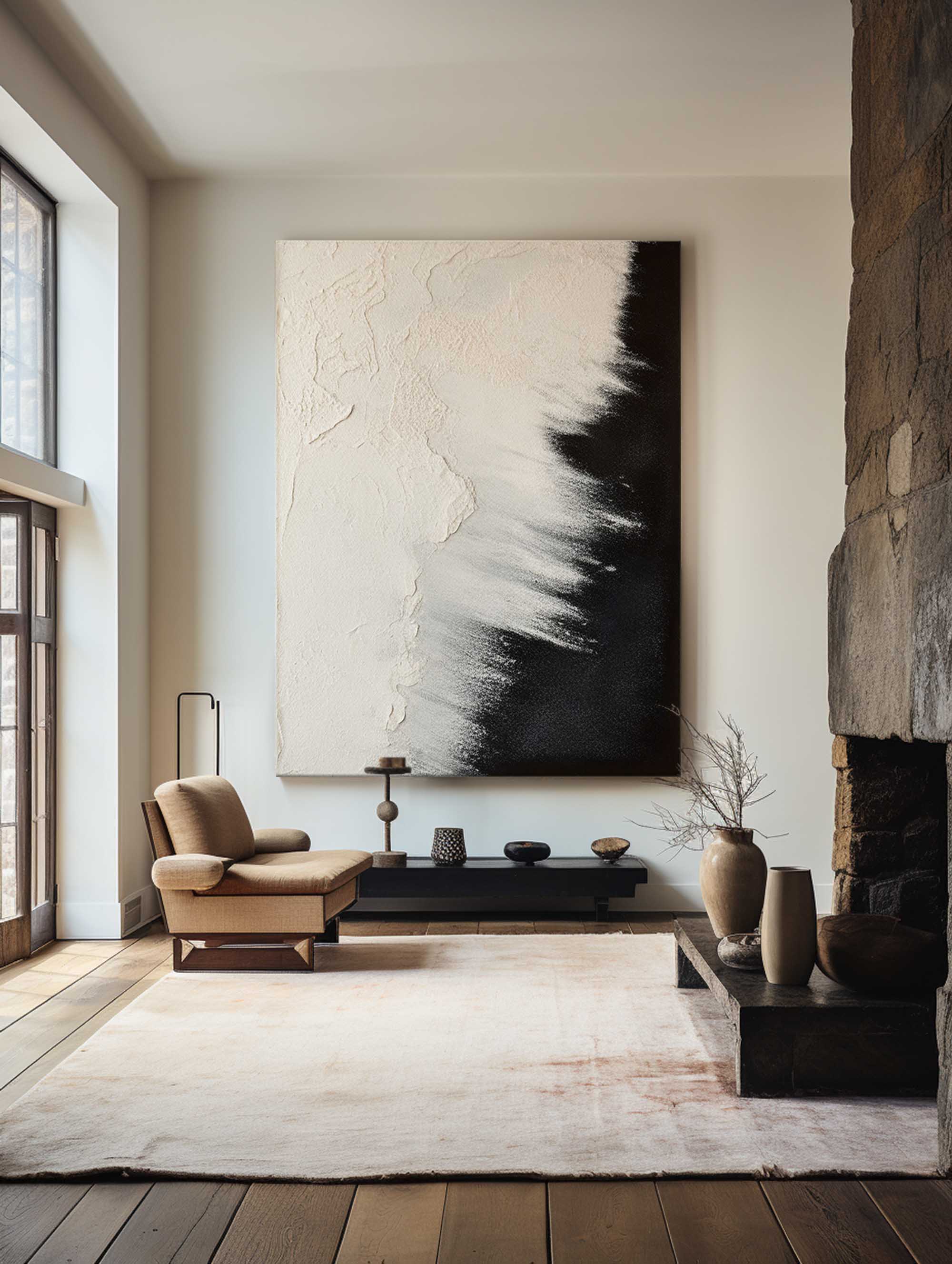 Black And Beige Seascape Painting