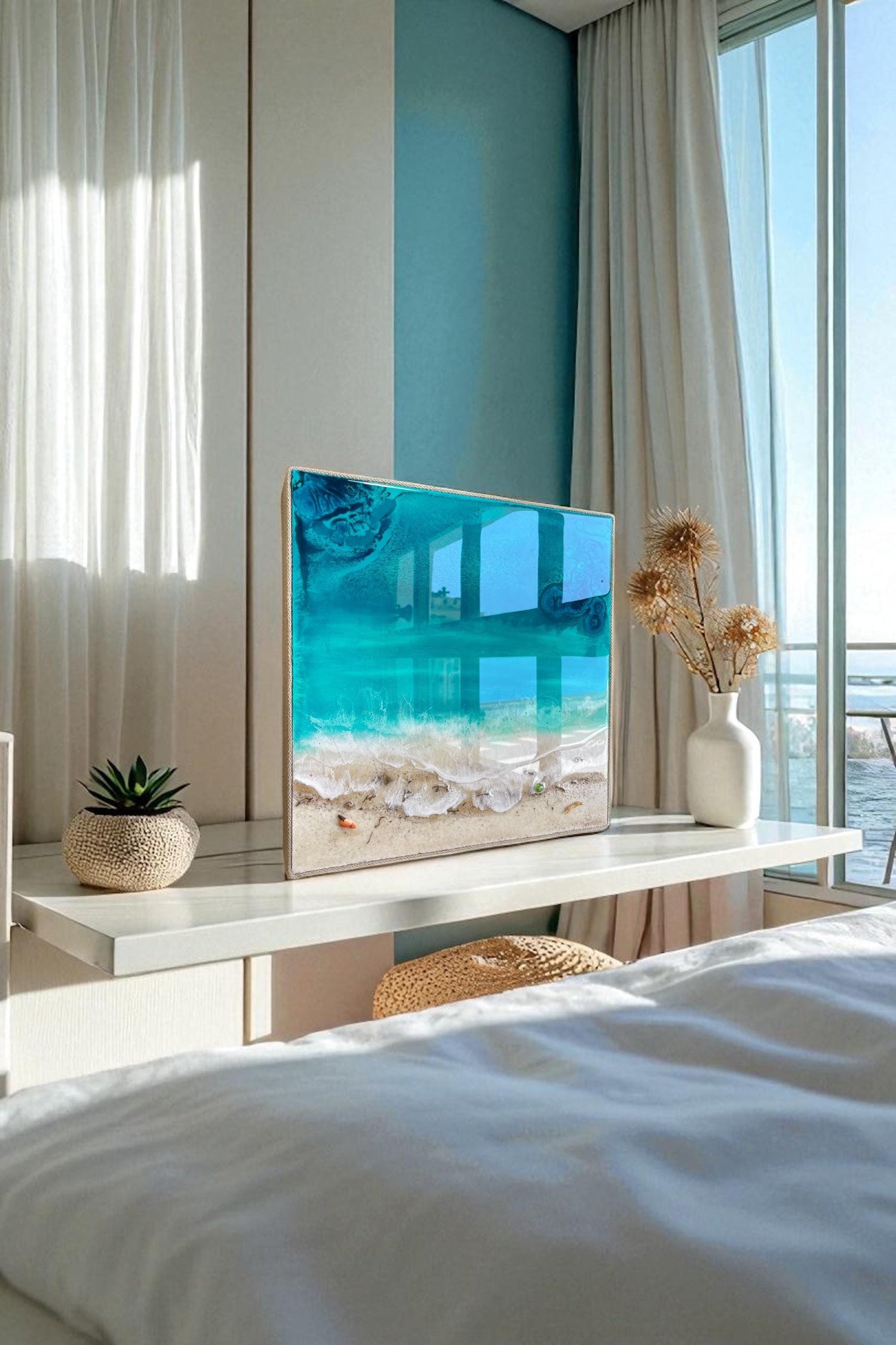 Resin Beach Art Epoxy Coastal Wall Decor Framed