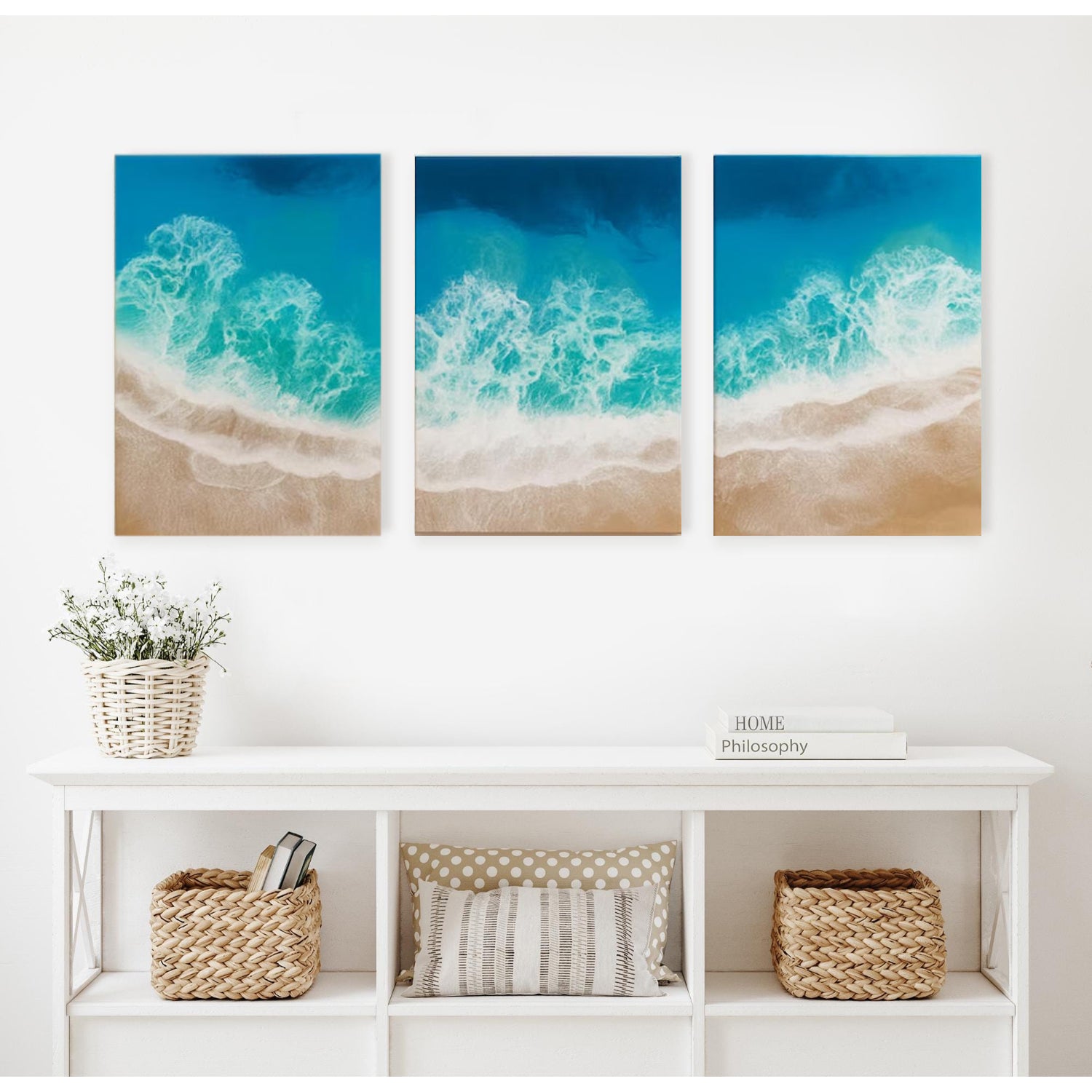 3-Piece Canvas Wall Hanging | Ocean Wave Epoxy Resin Wood Wall Art