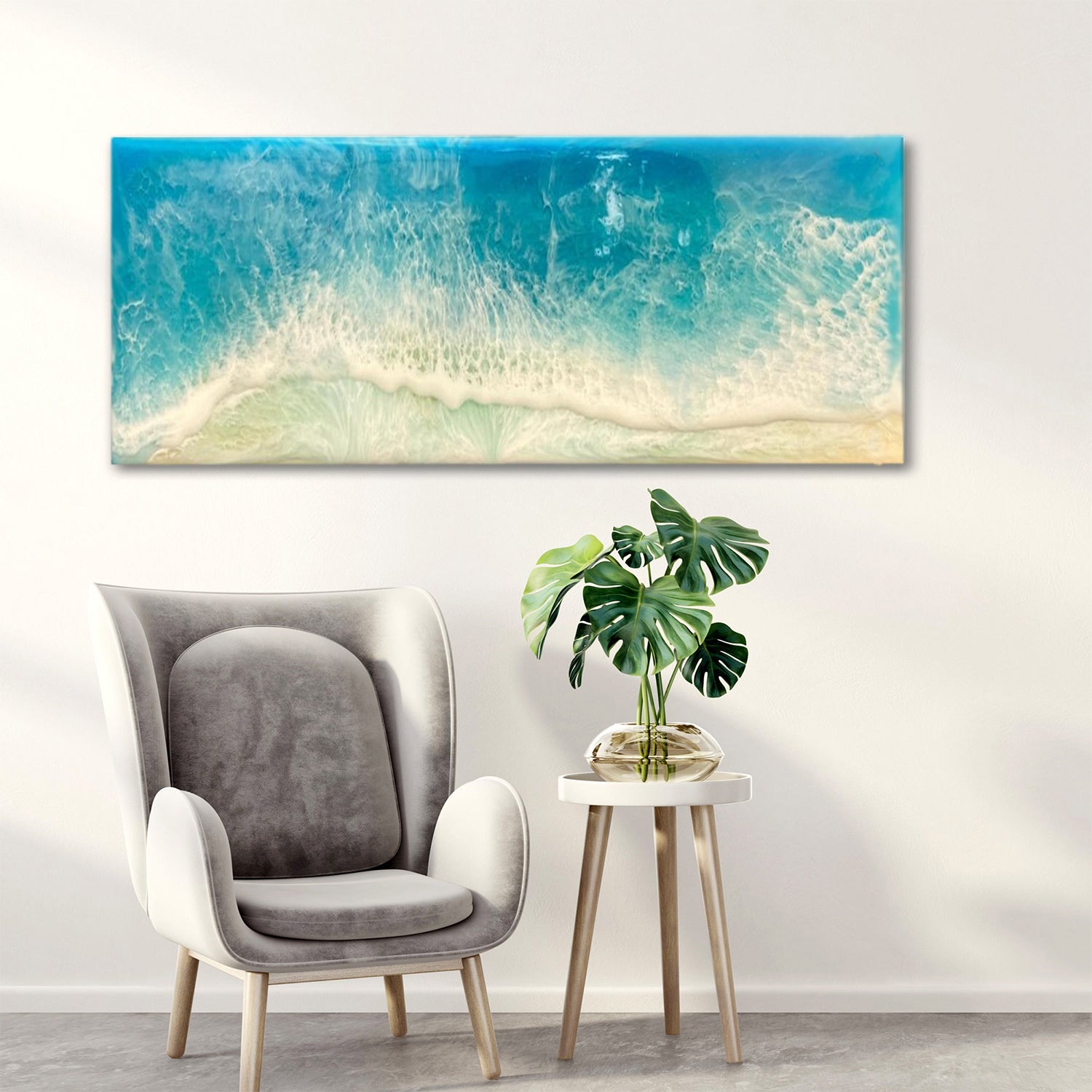Resin Ocean Wave Wall Art on Wood Slab: Coastal Decor