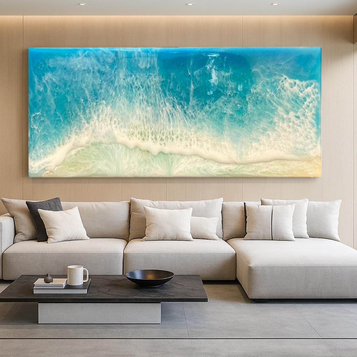 Resin Ocean Wave Wall Art on Wood Slab: Coastal Decor